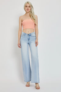 RISEN Mid Rise Wide Leg V Dipped Front Waist Jeans