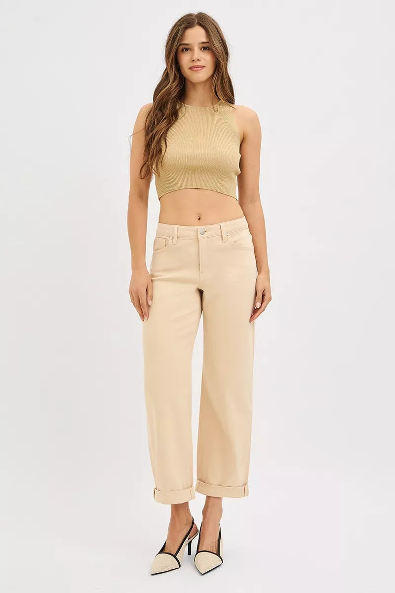 Risen Tummy Control Mid Rise Ankle Relaxed Barrel Jeans