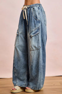 BiBi Baggy Barrel Jeans With Drawstring Waist and Cargo Pockets