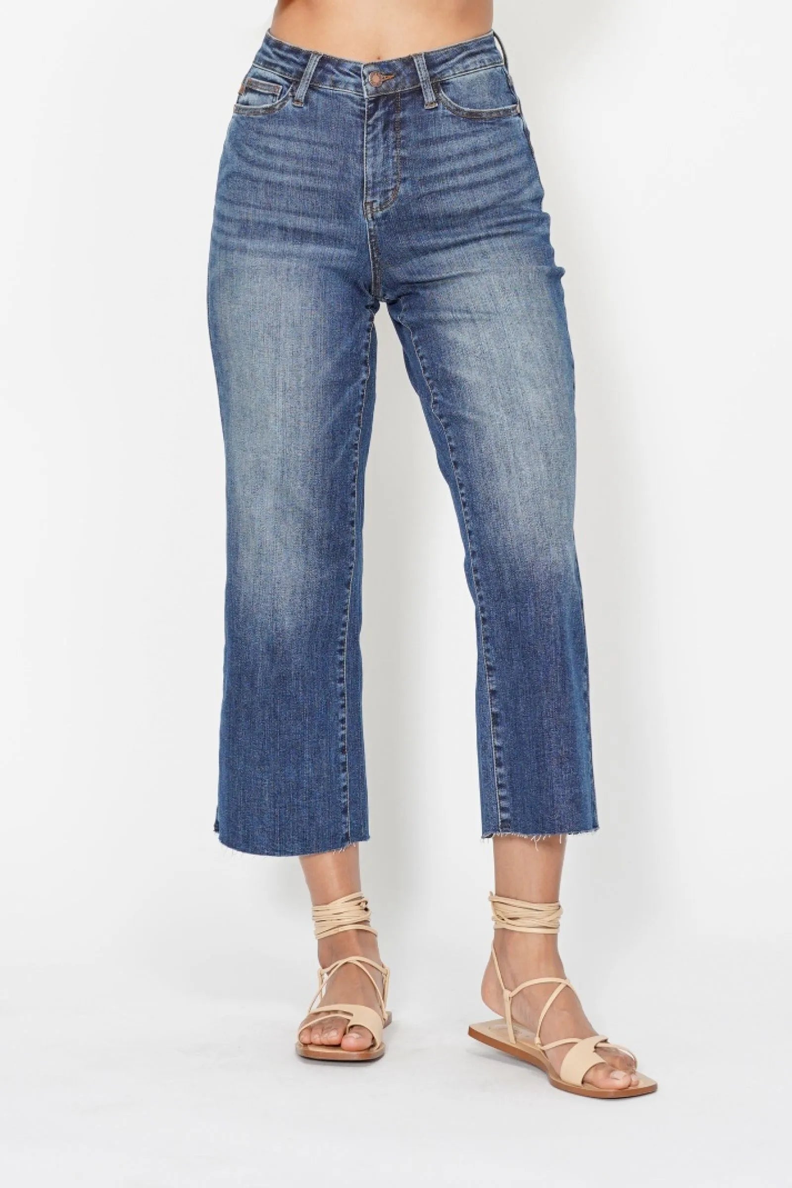 Judy Blue High Rise Back Pocket Embroidery Crop Wide Leg Jeans