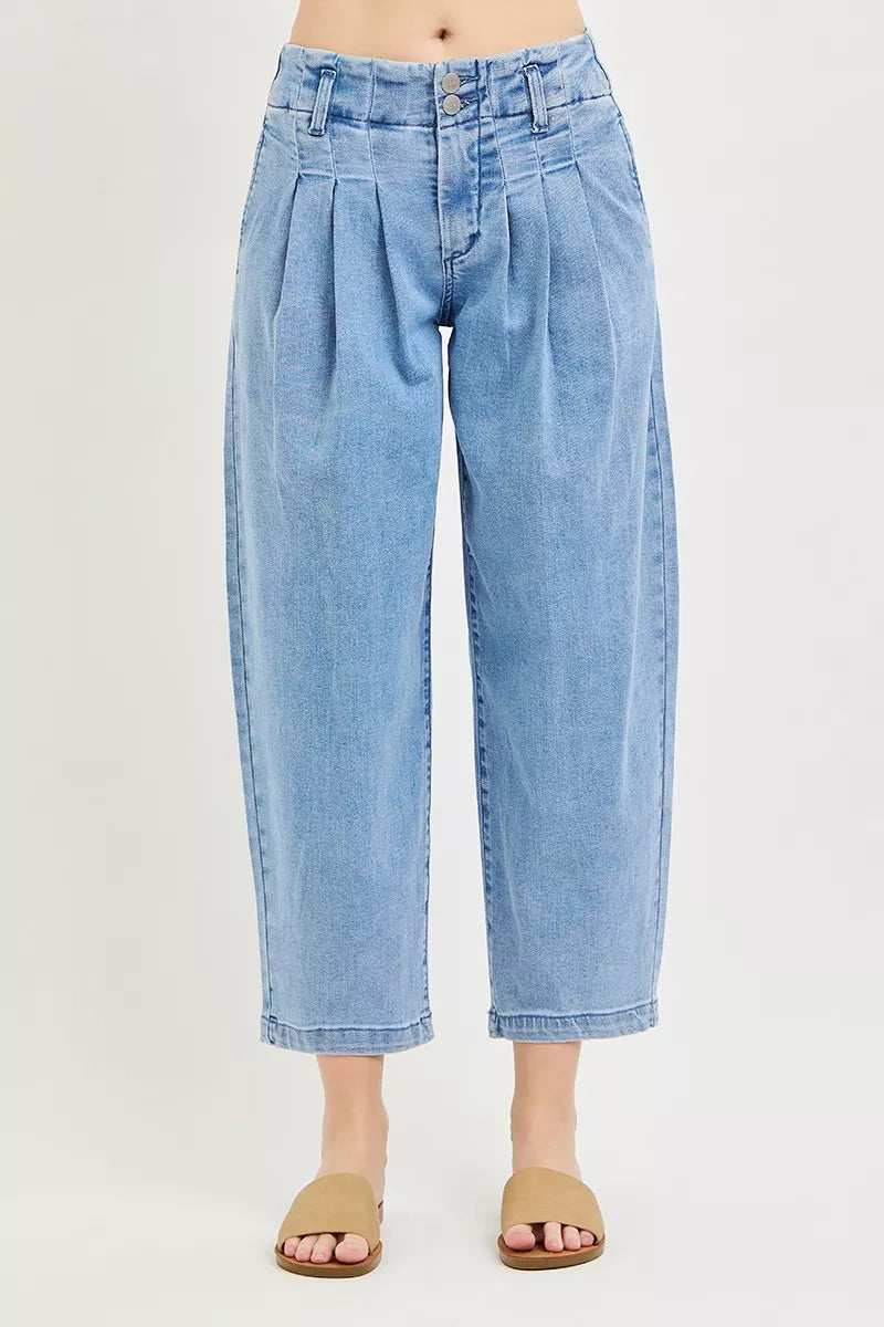 Risen High Rise Cropped Barrel Pleated Jeans PGC21760