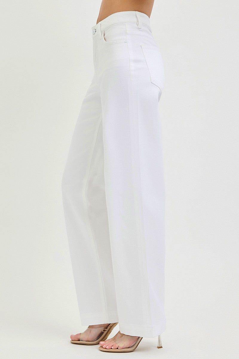 Risen High Rise Wide Leg Baggy Pants in White