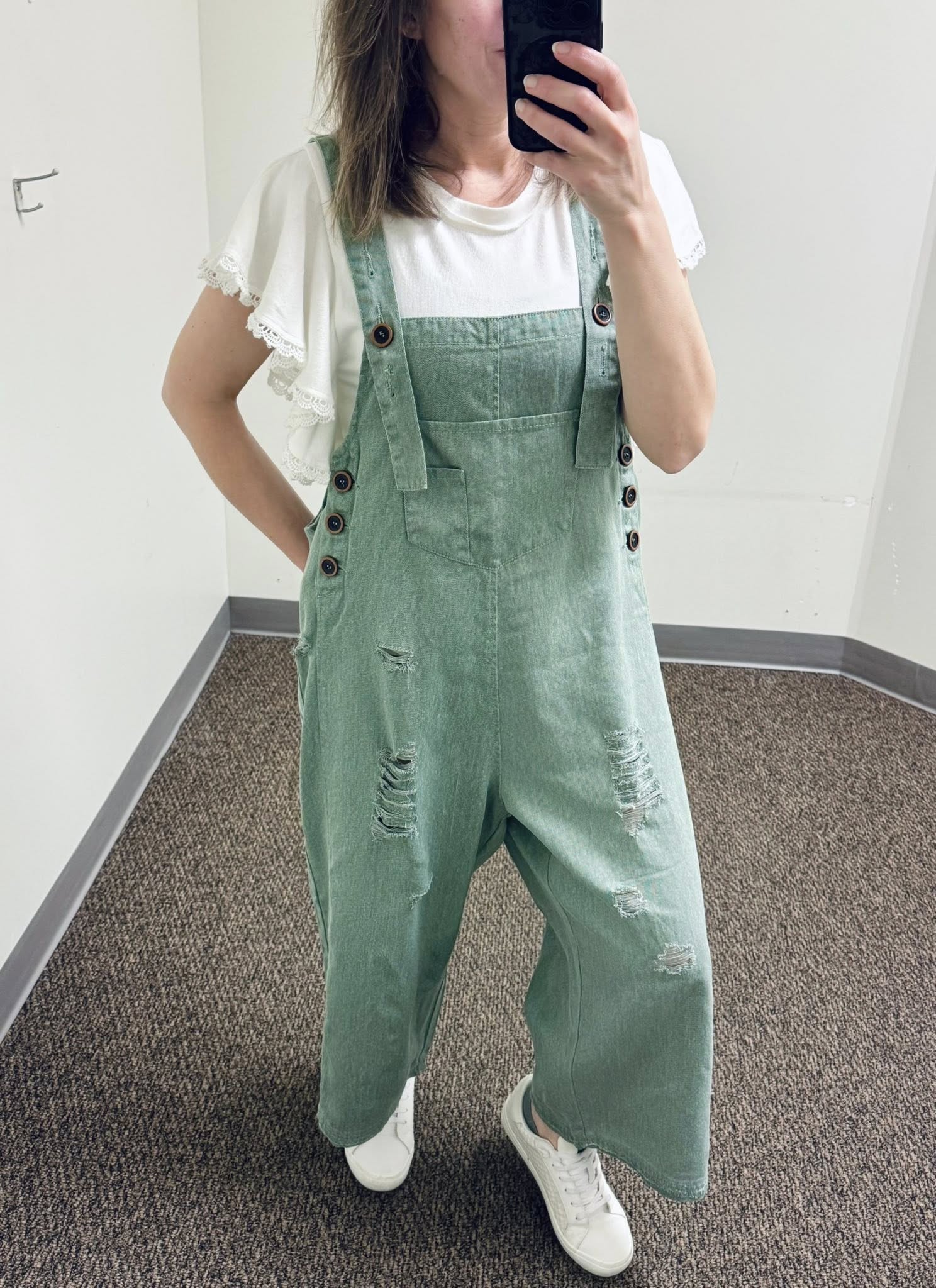 Easel Sage Washed Twill Overalls and Mineral Washed Cotton Jersey Top
