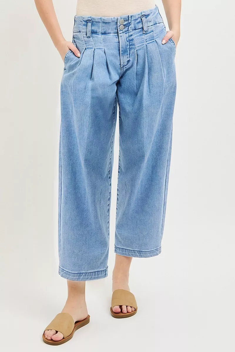 Risen High Rise Cropped Barrel Pleated Jeans PGC21760