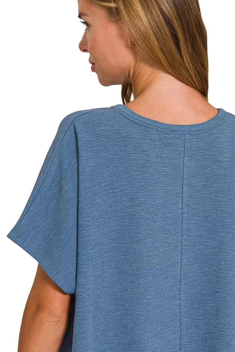 Zenana Cotton Slub Oversize Tee in Dusty Blue