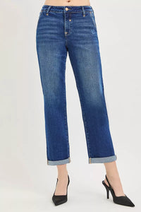 Risen High Rise Dark Wash Cuffed Boyfriend Jeans PGC21724 