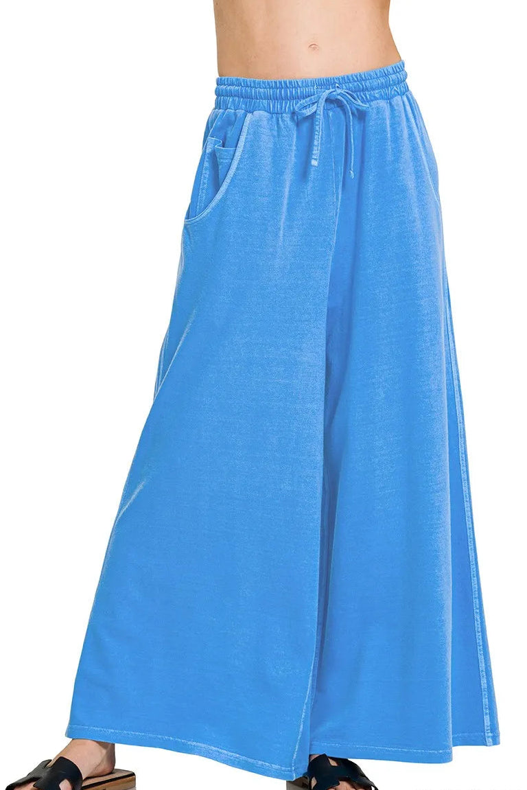 Zenana French Terry Pigment Dye & Enzyme Wash Wide Leg Pants