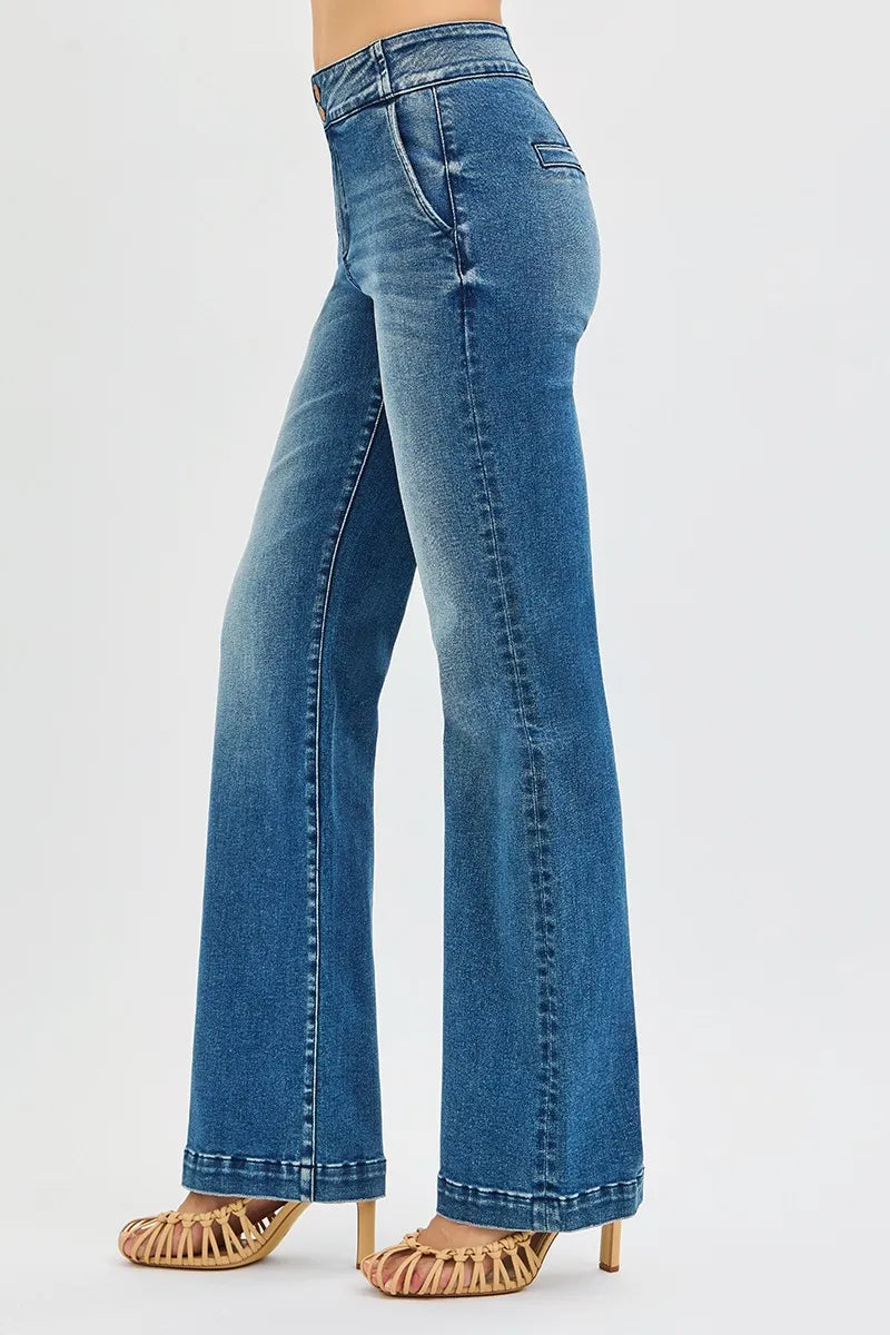 Risen High Rise Double Button Bootcut Jeans