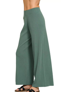 Viscose Sweater Knit Top & Pants Two-Piece Set in Ash Jade
