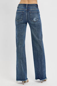 Risen High Rise Dark Wash Long Straight Jeans