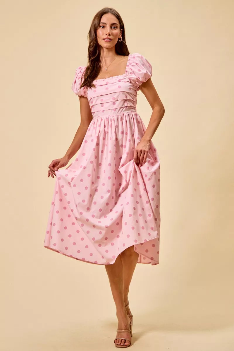 Pink Polka Dot Midi Dress
