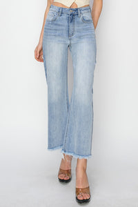 RISEN High Rise Crop Wide Leg Fray Hem Jeans