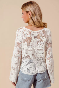 Button Front Crochet Floral Lace Cardigan