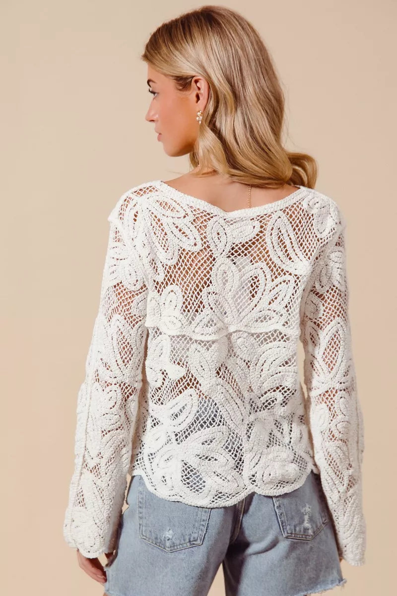 Button Front Crochet Floral Lace Cardigan