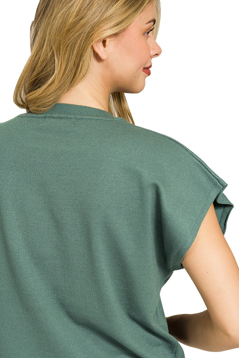 Zenana Viscose Round Neck Short Sleeve Sweater Knit Top in Ash Jade