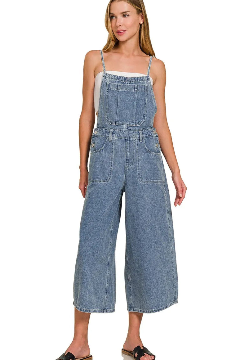 Wide Leg Medium Washed Denim Overalls
