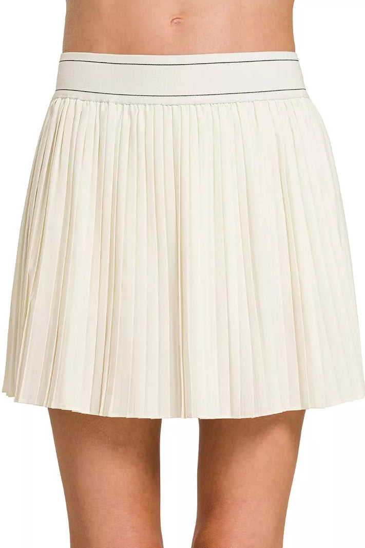 Zenana Woven High Waist Pleated Mini Skirt with Shorts Lining