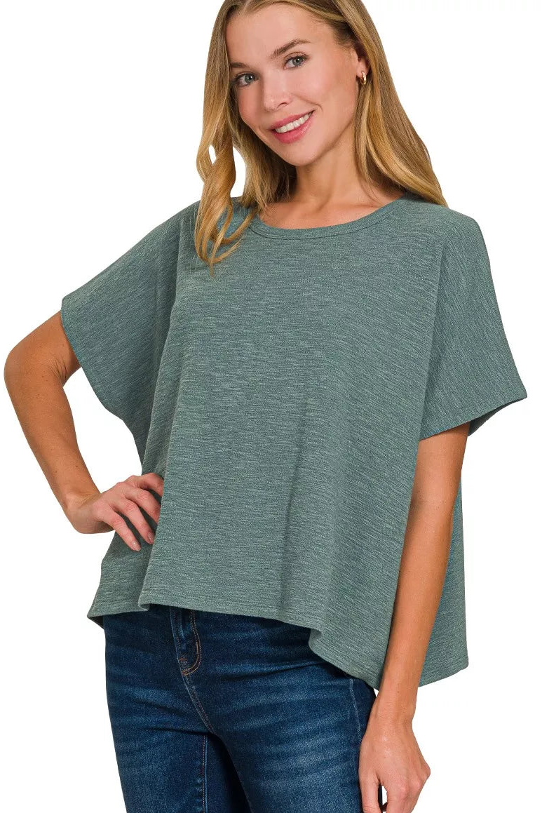 Zenana Cotton Slub Oversize Tee in Ash Jade