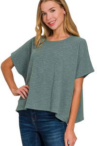Zenana Cotton Slub Oversize Tee in Ash Jade