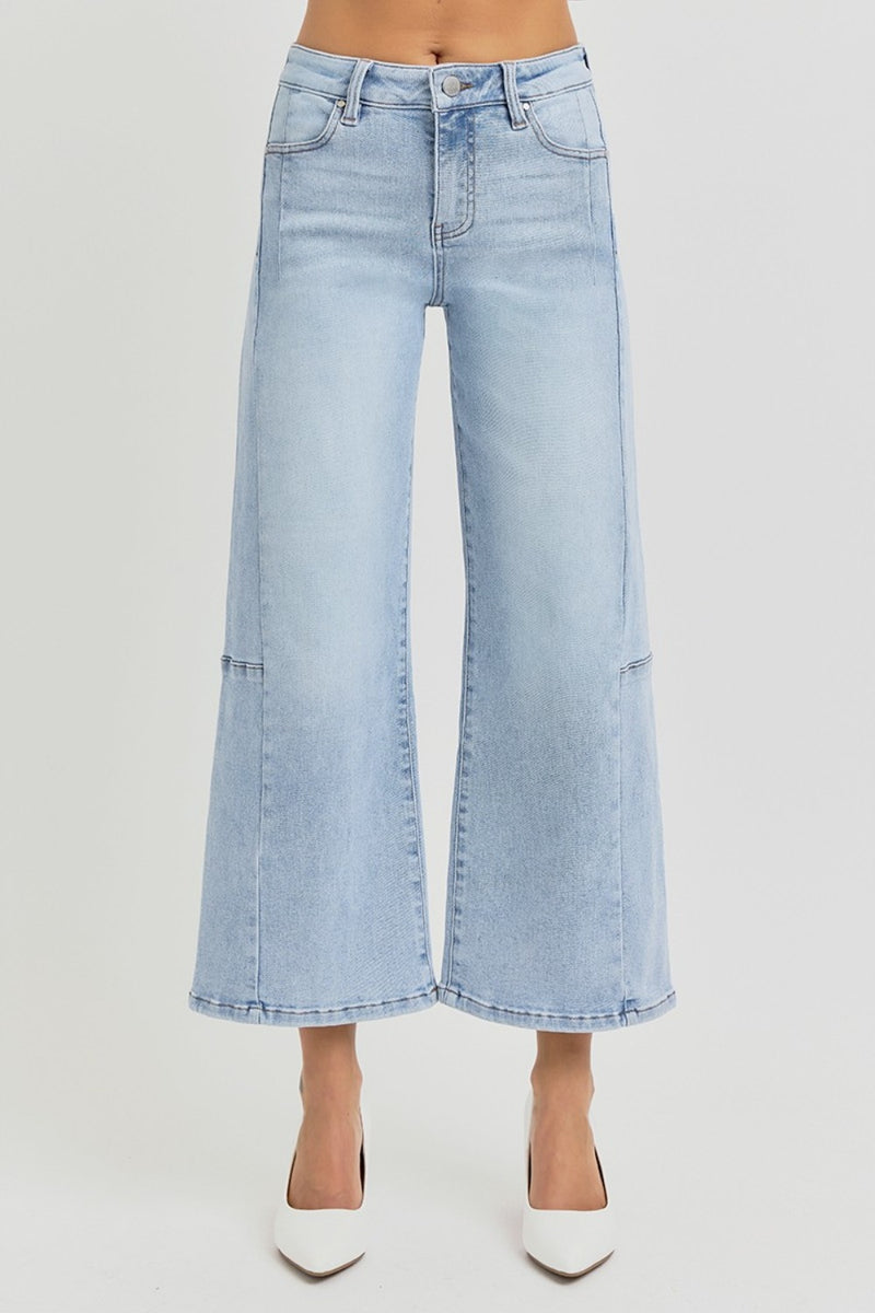 RISEN High Rise Seam Detail Wide Leg Crop Jeans