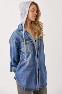 RISEN Oversized Vintage Denim Shirt w/ Zip Up Hoodie