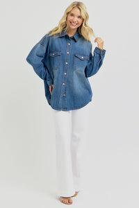 RISEN Snap Down Long Sleeve Denim Shacket