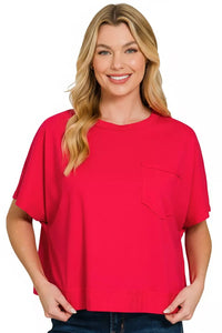 Zenana Exposed Seam Boxy Top in Ruby Red