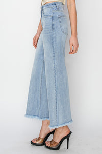 RISEN High Rise Crop Wide Leg Fray Hem Jeans