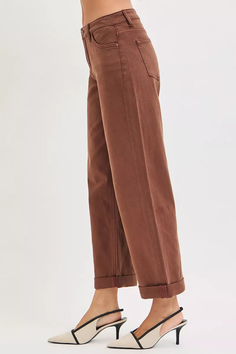 Risen Mid Rise Tummy Control Ankle Barrel Baggy Pants