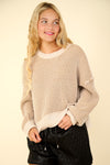 Two Tone Exposed Seam Cropped Striped Sweater