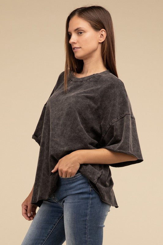 French Terry Mineral Washed Drop Shoulder Short Sleeve Top