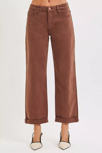 Risen Mid Rise Tummy Control Ankle Barrel Baggy Pants