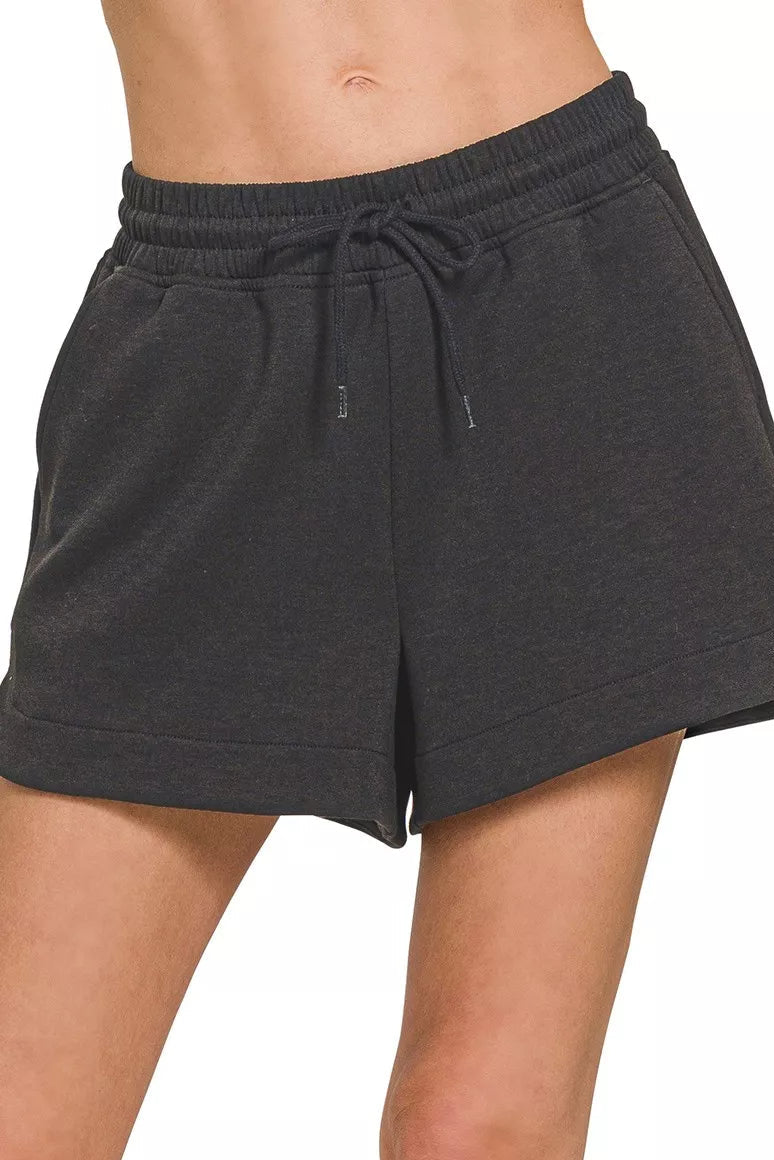 Zenana Scuba Elastic Waistband Shorts with Pockets in Black
