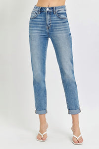 RISEN High Rise Ankle Skinny Roll Up Jeans