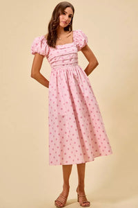 Pink Polka Dot Midi Dress