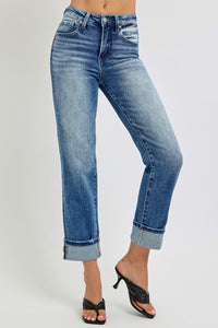 RISEN High Rise Crop Straight Cuffed Jeans