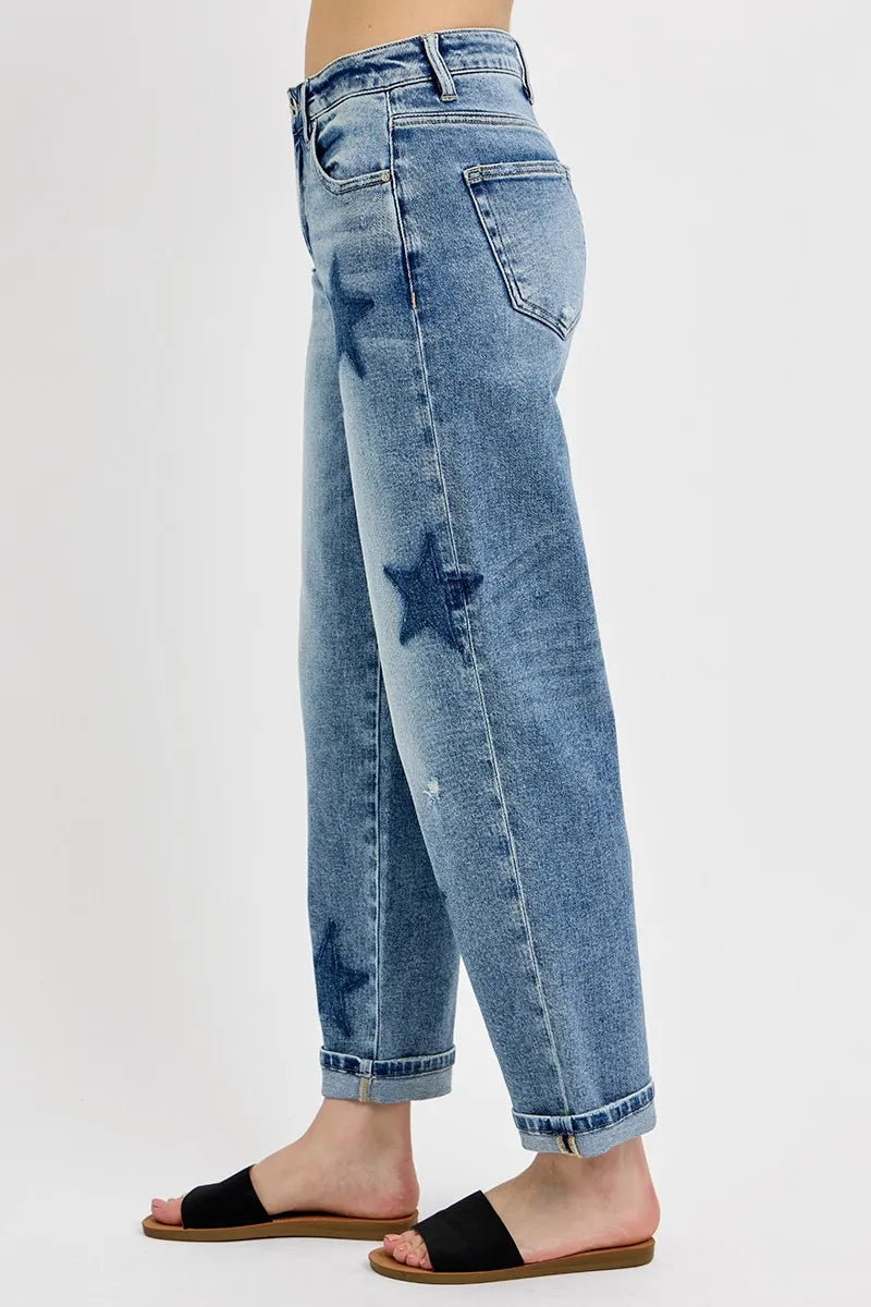 Risen Mid Rise Star Boyfriend Cuffed Jeans