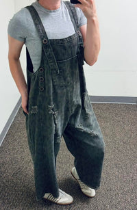 Animal Print Washed Denim Overalls