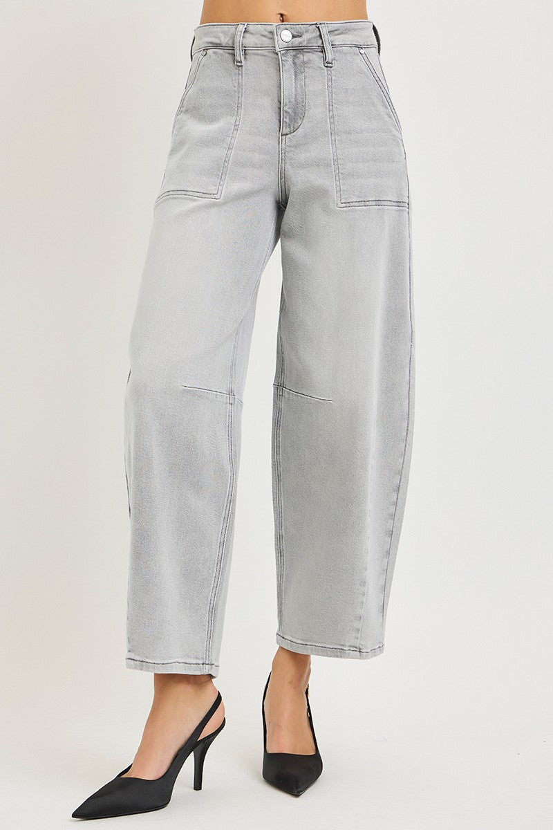 Risen Grey High Rise Slouchy Cropped Barrel Jeans