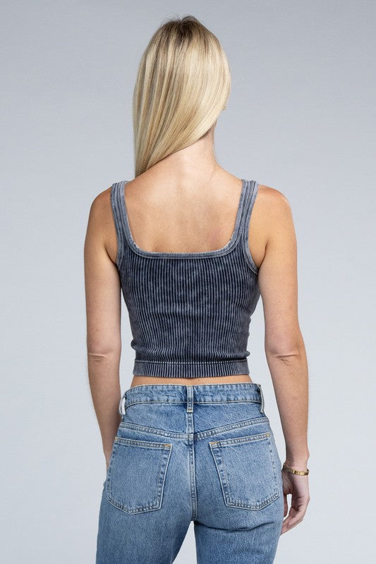 Reversible Mineral Washed Ribbed Cropped Tank Top