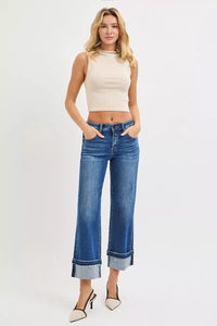 Risen Mid Rise Ankle Straight Cuffed Jeans