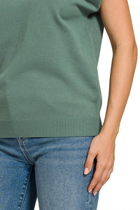 Zenana Viscose Round Neck Short Sleeve Sweater Knit Top in Ash Jade