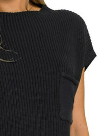 Zenana Mock Neck Short Sleeve Sweater in Black