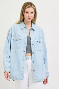 Risen Oversized Stripe Denim Shirt Jacket
