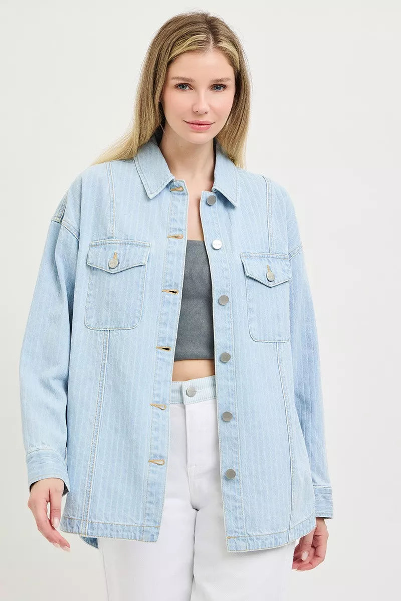 Risen Oversized Stripe Denim Shirt Jacket