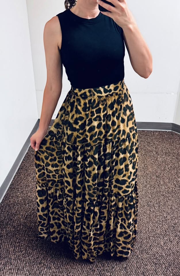 Seasonless Styling Animal Print Woven Maxi Skirt