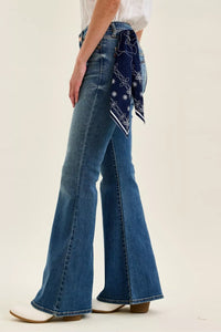 Judy Blue Mid Rise Jaqueline Flare Jeans with Embroidered Back Pockets 