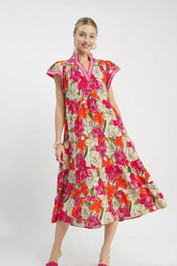 Summer Mix Bold Floral Tiered Midi Dress