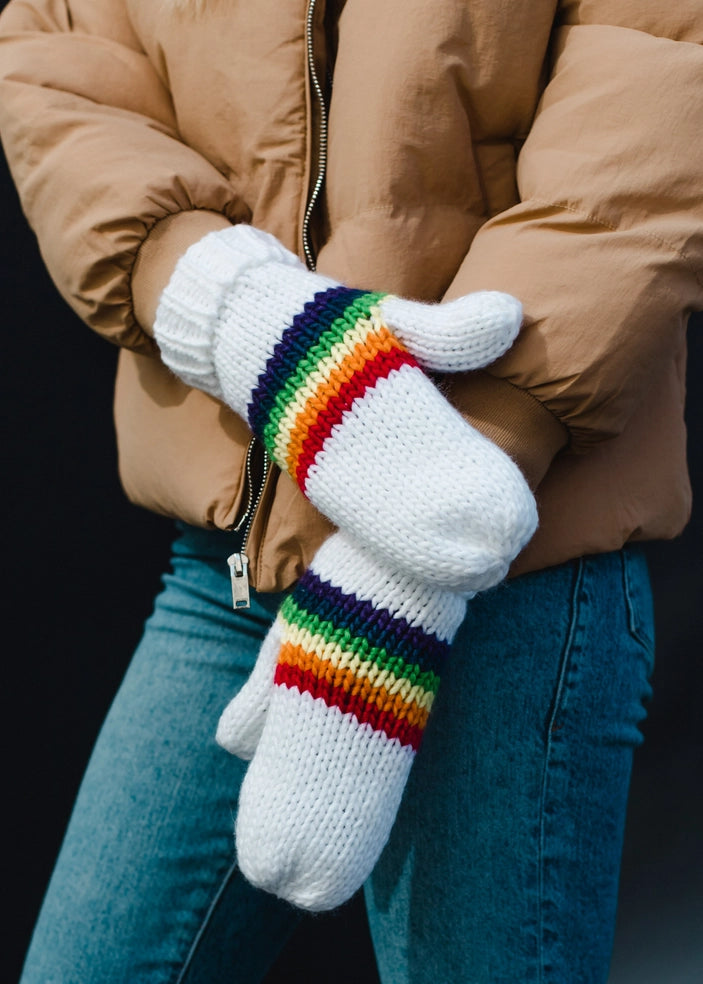 Classic Rainbow Stripe Fleece Lined Mittens