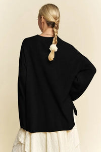 High-Low Round Neck Drop Shoulder Sweater in Black